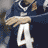 Animated sequence of a football player in blue uniform with white helmet and red face mask, showing head movement from left to right