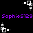 Pixelated white geometric shapes rotate around a central point on a black background, with purple text reading "Sophies129" appearing twice horizontally.