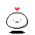 A 4x4 contact sheet of pixel art frames showing a white rounded character with black base and red heart above, displaying various facial expressions and mouth shapes across sampled animation frames.