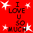Red background with white starbursts and black text reading "I LOVE U SO MUCH" arranged in a pattern