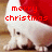 A pixelated white animal wearing a red Santa hat with 'merry christmas' text in red pixelated font above it, standing on a brown surface.