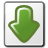 Green downward-pointing arrow icon with glossy gradient effect inside a gray-bordered square frame on white background.