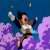 Pixelated figure in mid-air pose with arms outstretched against a blue and purple gradient background.