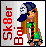 Pixel art buddy icon featuring a cartoon character with long brown hair, blue cap, and green-and-black outfit standing next to red text on gray background.