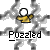 Static pixel art icon of a yellow stick figure with white head and black outline, surrounded by gray smoke-like swirls on light gray background, with "Puzzled" text below.