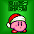 Pixel art of a pink round character wearing a Santa hat with green trim and white pom-poms, standing against a solid green background.