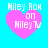 Four identical pixelated heart-shaped icons with pink fill and white text reading "Miley on MileyTv" against a cyan background