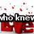 Red 3D 'LOVE' text with scattered red squares on white background, overlaid by black-outlined words forming a phrase.