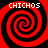 Four identical red and black spiral patterns arranged in a with white text reading CHICHOS above each spiral