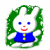 A pixelated contact sheet showing two frames of an animated bunny icon with green foliage background and a separate frame displaying "OriginalIcons.com" text on dark green.