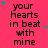 A static image with a bright pink background displays repeated text "your hearts in beat with mine" and scattered small stars.