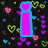 Animated icon with a blue-outlined pink 'i' symbol surrounded by multicolored hearts on a black background, transitioning to a white 'LOVE' text on black, then to a blue sky with 'dalton' text.