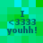 Green and cyan pixelated background with repeated text "I <3333 youh!" in dark blue, arranged in a pattern