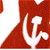 Red and white pixelated icon with abstract white shapes on a red background, partially cropped on the left side.