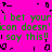 A bright pink background with green pixelated text repeating 'i bet your icon doesn't say this!!' surrounded by black pixel art symbols.