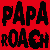 Animated contact sheet of Papa Roach band icon frames showing text, silhouettes, and a baby mascot on red background.