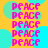 repeated pink 'PEACE' text on a yellow background with cyan circular shapes, arranged in a layout with no visible animation