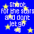 Blue background with yellow stars and repeated white text reading "Shoot for the stars and dont let go <8" in pixelated font.