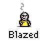 Animated contact sheet of a pixel art character in yellow shirt with smoke, showing multiple frames including close-ups and full-body poses.