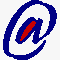 @ symbol inside blue oval outline with red and yellow internal color variations