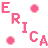Pixelated pink text spelling 'ERICA' with two pink dots on a white background, static image.