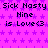 Pixelated text repeats across a purple star-patterned background with partial gray overlay on the right edge.