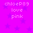 Pixelated text 'chloeP89 love pink' on a bright pink background with purple star shapes.