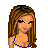 Pixel art buddy icon featuring a female character in cheerleading attire with volleyball-themed elements and text reading "v-ball hottie".