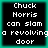 Four identical pixelated text with black backgrounds and teal borders display white text reading "Chuck Norris can slam a revolving door"