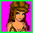 Pixel art contact sheet of a female character with brown hair in four frames showing full body, midsection, legs, and text "better brunette" on pink background.