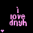 Pink pixelated text 'i love dnyh' on black background with varying numbers of pink hearts, some frames showing gray rectangle.