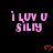 Pixelated pink text 'I LOV U SILLY' with red heart symbols on a black background, showing animation changes across frames.