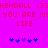 A static image with a bright pink background displays red pixelated text reading "KENDALL <3 YOU ARE MY LIFE" and two of blue and purple puzzle-piece icons