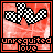 Four identical square display a red textured background with black-and-white checkered heart shapes and pixelated text reading 'unrequited love' in orange and white