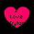 Four pink heart-shaped icons with black text reading "I Love Dylan" on a black background, arranged in a
