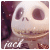A 50x50 pixel animated buddy icon featuring Jack Skellington from The Nightmare Before Christmas, shown in two frames with a blue border on the right frame and white text "jack" at the bottom left of each frame.