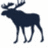 Black silhouette of a moose with antlers on white background, next to partial image of person resting chin on hand.
