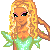 Pixel art contact sheet showing a fairy-like character with blonde hair and green wings, wearing a green dress with sparkles, holding star wands, against a light yellow background with text about wishes coming true.