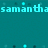 Pixelated teal background with cyan text reading "samantha," "nichole," and "miller" in distinct positions, scattered light blue dots, and a solid gray rectangle on the right.
