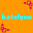 Pixelated orange background with cyan text and magenta square animations. Cyan "katelynn" text appears twice horizontally, each paired with four distinct magenta square patterns.