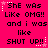 A bright pink background displays repeated text in black pixelated font with white star and dot accents, arranged in a pattern