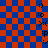 red and blue checkered squares with repeated black emoticons in the center, showing a sequence where some squares shift position