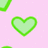 Pixelated green heart outline on pink background with 'Emily' text in purple letters inside a green rectangle.
