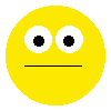 Yellow circular face with black horizontal mouth line, white eyes with black pupils in various positions