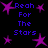 Purple star shapes and blue text reading "Reach For The Stars" on a black background.