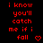 Red pixelated text repeats 'i know you'll catch me if i fall' with heart symbols on a black background, displayed in a of three and four