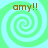 Four identical spiral patterns with green and light blue hues, each containing the text 'amy!!' in brown pixelated font.