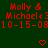 Red pixelated text on dark green background reads 'Molly & Michael<3' with date '10-15-08', two red heart symbols below.