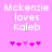 Pixelated text reads 'Mckenzie loves Kaleb' on pink background with purple hearts below, two versions differ in heart arrangement.