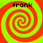 Four identical spiral patterns in red and green with the word 'frank' displayed above each spiral on a bright background.